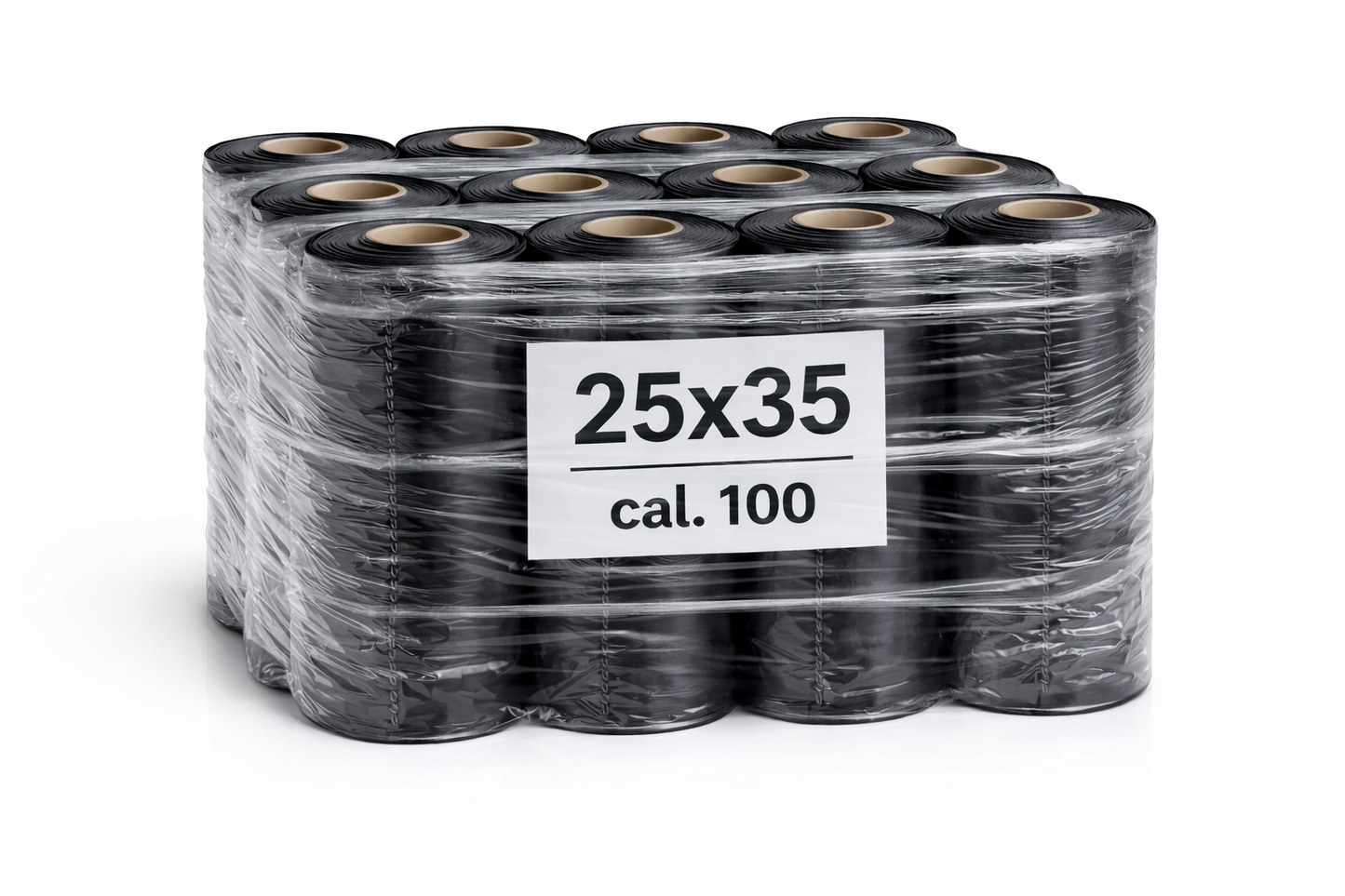 Rollos Negros 25×35 Cal.100 – Paquete 12 rollos