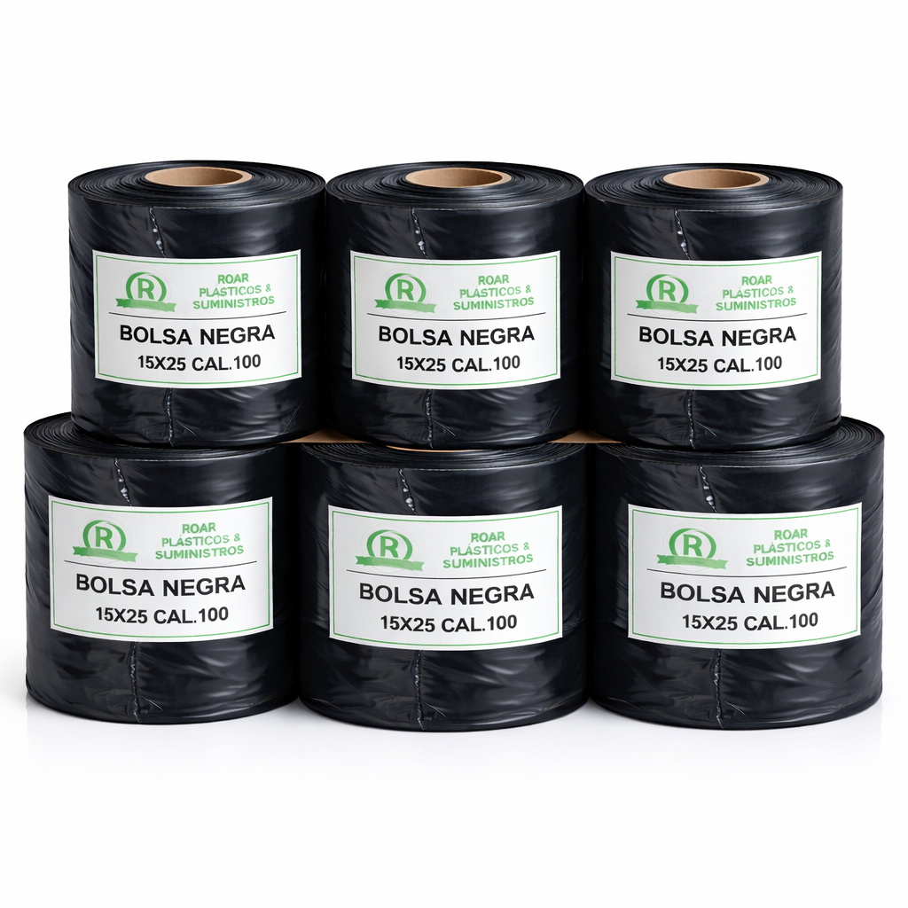 Rollos Negros 15×25 Cal.100 – Paquete 6 rollos