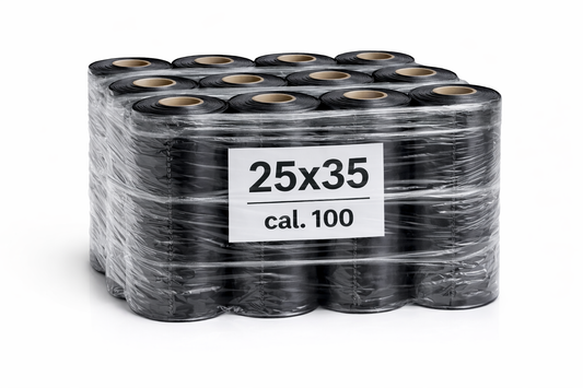 Rollos Negros 25×35 Cal.100 – Paquete 12 rollos