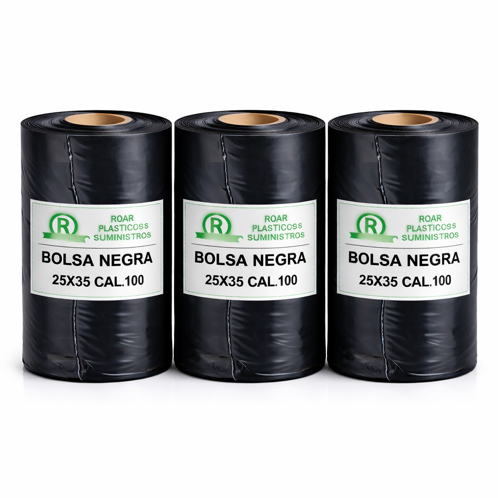 Rollos Negros 25×35 Cal.100 – Paquete 3 rollos