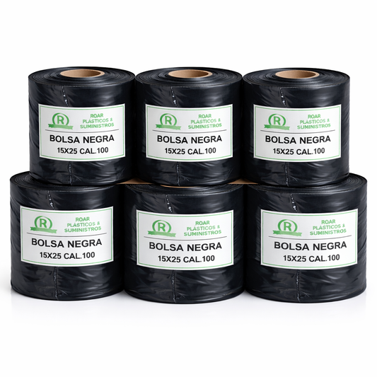 Rollos Negros 15×25 Cal.100 – Paquete 6 rollos